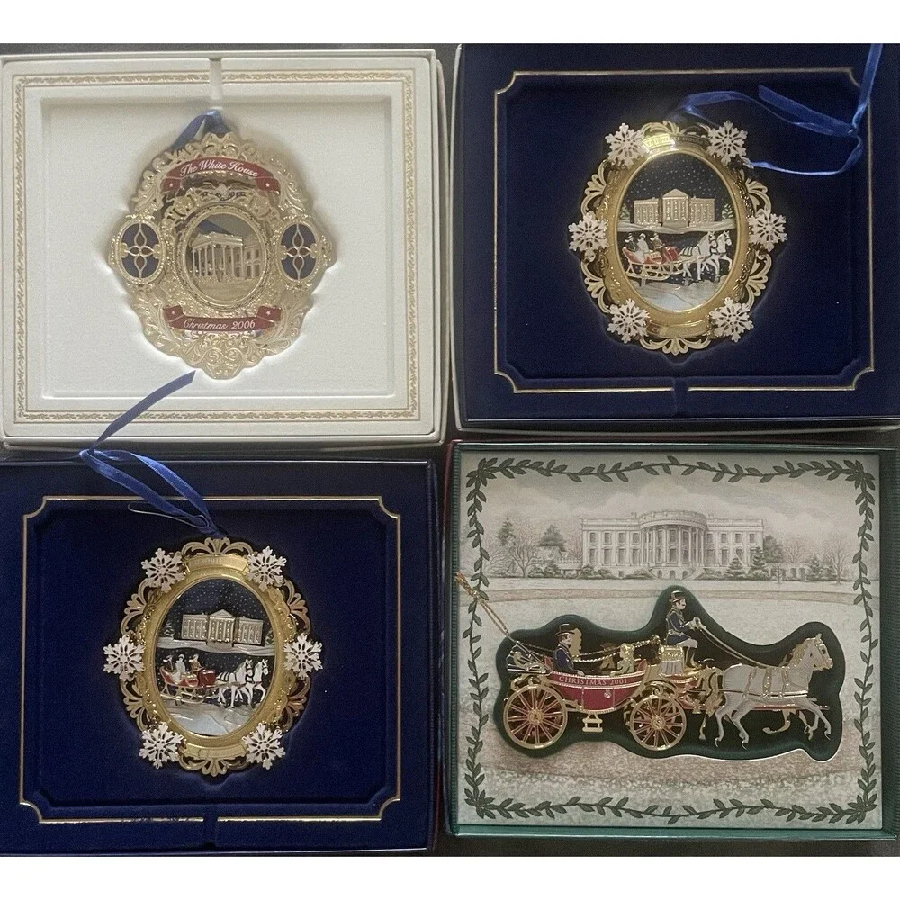 White House Historical Association Christmas Ornaments Lot of 4 w/ Boxes Papers